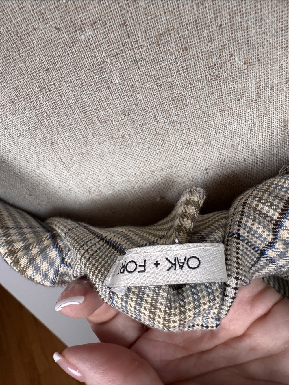 OAK + FORT Beige Plaid Button-Front Midi Dress - Picture 5 of 7